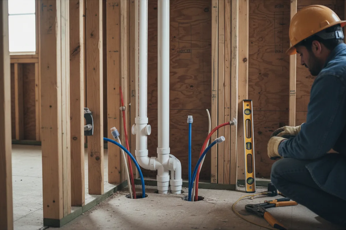 Drain and supply rough-in during Drain Cleaning in Cove